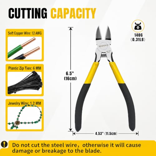 Wire Cutters6.5 inch, 2 Pack, Flush Cutters,BOOSDEN Spring Loaded Cutting Pliers,Side Cutters - size: 6.5"x2 Pack