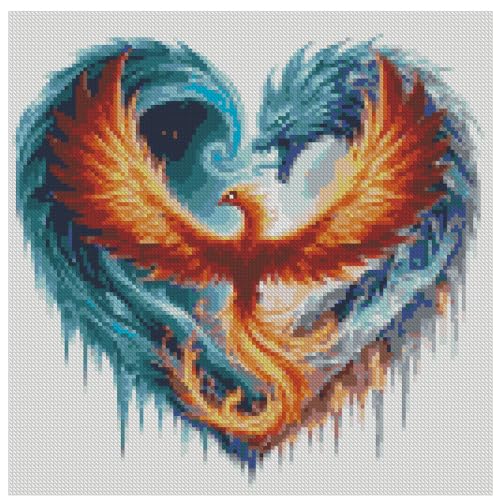 AuraDraw Phoenix Counted Cross Stitch Kits for Adults, 11CT Cross-Stitch Pattern Embroidery Kit, Cross Stitching Kit Needleworks 14×14 Inch - color: JLSZX-0002