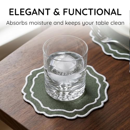 Linen Coasters for Drinks Set of 6, Sage - color: 1117 - Sage, size: 6 inches