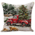 Generic Red Truck with Christmas Tree Golden Retrievers DIY Stamped Cross Stitch Pillow Kits 11CT Embroidery Pillowcase Counted Needlepoint Handmade Cushion Cover Home Sofa Christmas Decor 18x18in(4)