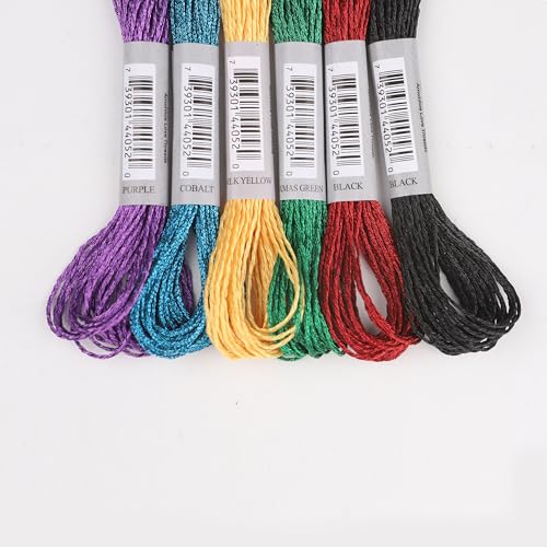 24 Skeins Set (6 Colors*4 Skeins) Metallic Embroidery Floss Glittery Metal Effect Shinny Cross Stitch Thread for Hand Embroidery, Sewing and DIY Handmade Artwork (Multicolored) - color: multicolored