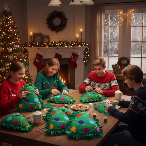 Weysat 6 Sets Christmas Tree Tied Pillow Craft Kit DIY Gifts No Sew Fleece - style: Christmas Tree
