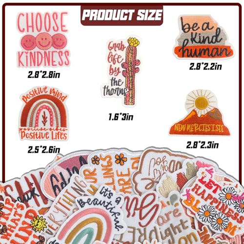 J.CARP 50PCS Boho Positive Iron on Patches, Bohemian Inspirational Embroidered Patches, Retro Hippie Style Sew on/Iron-on Patch for Clothing, Hats, Backpacks, Jackets, and Bags. - color: Boho Patches 50PCS