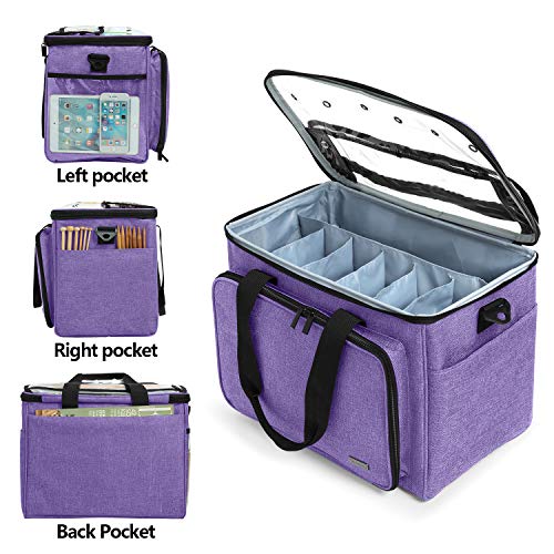 Teamoy Knitting Bag, Yarn Storage Organizer Crochet Bag Tote, Purple - color: Purple