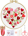 ERKOON Embroidery Kit for Beginners Adult, Flower Cross Stitch Set Include Embroidery Cloth Hoops Threads for Craft Lover Hand Stitch with Embroidery Skill Techniques (Heart) - color: Heart