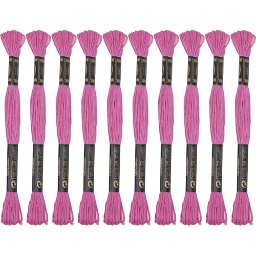 12 Skeins Premium Egyptian Embroidery Floss 9 Yards Each Egyptian Long Fiber Cotton Cross Stitch Thread for Embroidery Projects Bracelet. (12, Bright Pink) - color: All White