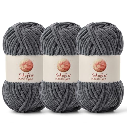 Chenille Blanket Yarn for Crocheting Size 5 Bulky Yarn 3 Dark Gray - color: 3 Dark Gray