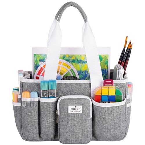 JJRING Foldable Craft Organizer Tote With Zipper & Divider, Grey - color: Grey, size: Small