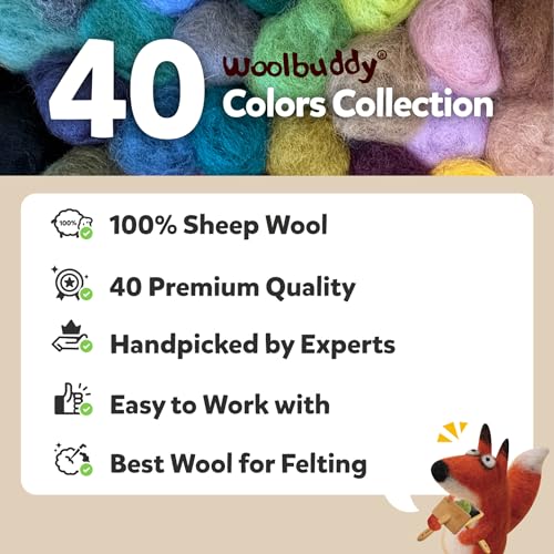 Woolbuddy Needle Felting Kit 40 Colors Wool Roving for Adults & Beginner - color: 40 Colors