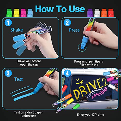 KERIFI Window Markers for Cars Washable, 10mm Jumbo Liquid Chalk Pens for Art Wedding Signs, Just Married Car Decorations, Back to School Graduation Celebration, Glass Mirror Bistro Blackboard Poster - color: 10mm - 8 Colors