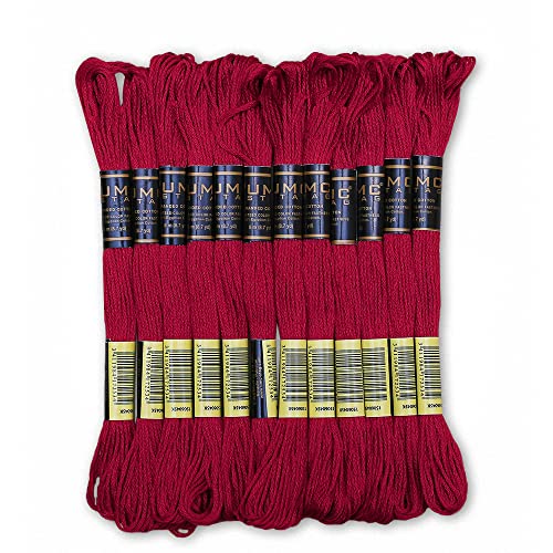 Pack of 12 Premium Embroidery Thread | 100% Egyptian Cotton Premium Skeins | Cross Stitch Embroidery Floss | Oeko TEX Certified Stranded Cotton | Ideal for Arts & Crafts (Red 47) - color: Red 47