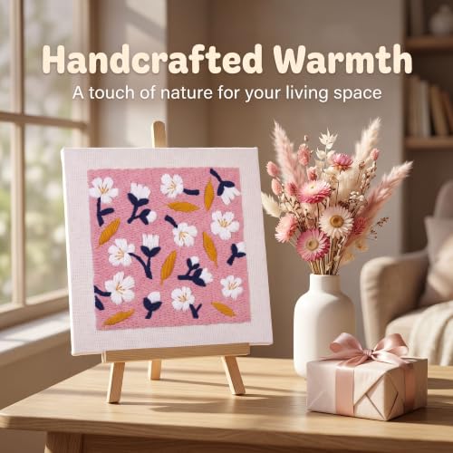Embroidery Punch Needle kit Frame, Embroidery Starter Kits for Beginner,Punch Needle Fabric with Pattern,Threader, Yarns,Embroidery Hoops & Rug Punch(Pinksh White) - color: Pinksh white