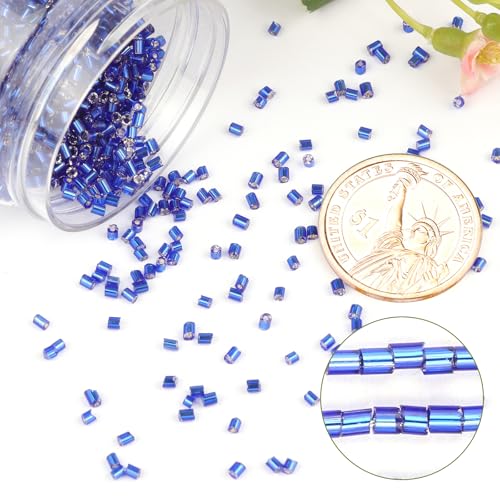6000pcs Dark Blue Bugle Beads Bulk, Embroidery Tube Short Beads for Jewelry Making, Bracelet,Necklaces Supplies,Craft DIY(3x2mm) - color: Dark blue