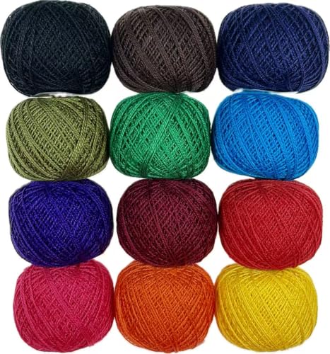 KCS Mercerized Pearl Cotton Thread Size 8 Crochet Needlework Embroidery Threads Ball (12, 12balls15) - color: 12balls15