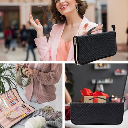 MYBAGZING Crochet Hook Case Organizer, Knitting Needle Case up to 14 Inches - color: Black, size: 14 Inches