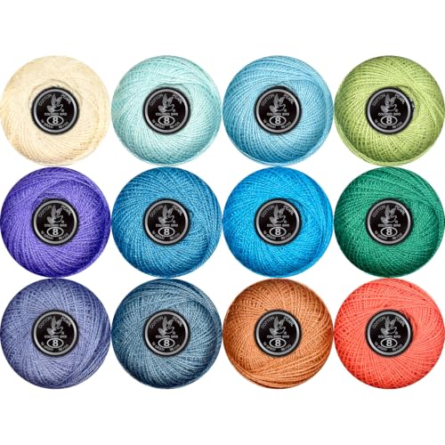 Double Mercerized Egyptian Long Staple Cotton Pearl Thread Ball 10 Grams Rainbow Color 12 Colors per Box for Crochet Hardanger Kniting Hand Sewing,Cool Muted LavenderPalette - color: Cool Muted Lavender Palette