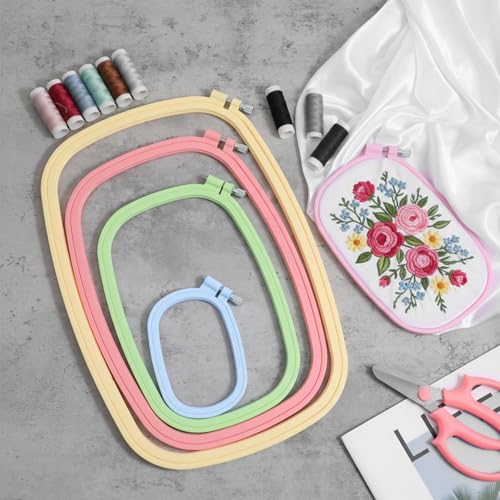 Afcabakila 5 Pack Rectangular Embroidery Hoops Set, 5 Size ABS Plastic Candy Color Cross Stitch Hoop Reusable Embroidery Frames Rings for DIY Embroiderys Craft Sewing Needlework