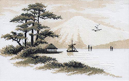 Povitrulya Counted Cross Stitch Kit 'Mount Fuji' - 11"x7.1", Aida Cloth 16 Count - Landscape of Fuji Mountain, Japan - size: Mount Fuji - 11" х 7,1" (28 х 18 cm)