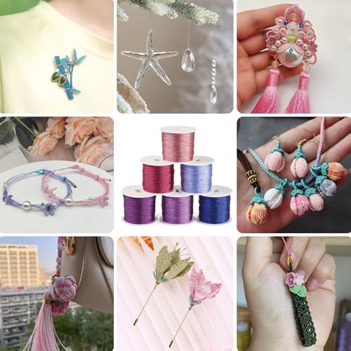 KISSITTY 328 Yards 6 Rolls Polyester Braided Metallic Thread Jewelry Beading Thread Thin Beading String Embroidery Threads for Jewelry Making Embroidery DIY Braided Bracelets Sewing Craft Bead Weaving - style: Assorted 3