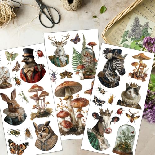 OLYCRAFT 3 Sheets Vintage Animals Rub on Transfers 6x12 Inch Animal Portraits Furniture Transfers Self-Adhesive Waterproof Transfer Insects Rub on Decals for Wood Glass Porcelain Dressers Home Decor - style: Animal portrait