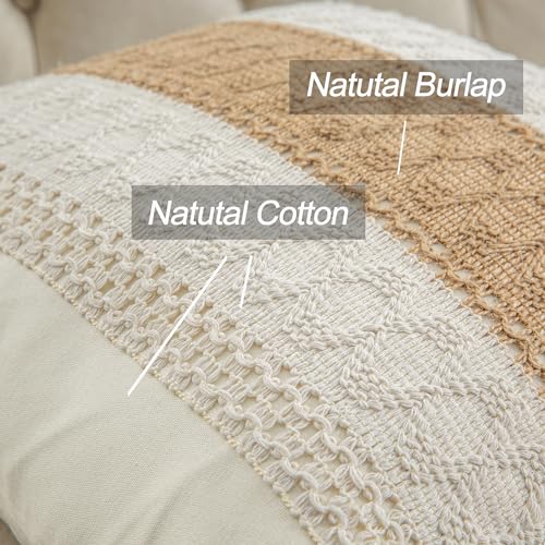 Throw Pillow Covers 20 x 20 Inch 1PC for Farmhouse Living Room, Cotton & Burlap Textured Striped Woven Boho Pillow Covers (Beige & Brown, Single Striped) - color: Single Striped, size: 20" x 20" (Pack of 1)