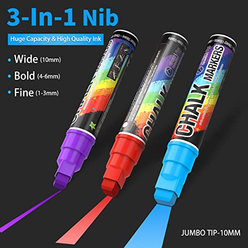 KERIFI Window Markers for Cars Washable, 10mm Jumbo Liquid Chalk Pens for Art Wedding Signs, Just Married Car Decorations, Back to School Graduation Celebration, Glass Mirror Bistro Blackboard Poster - color: 10mm - 8 Colors