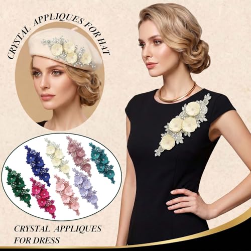 Handmade 3D Flower Embroidery Applique Rhinestone Lace Patches, Beige, 1 PC - color: Beige