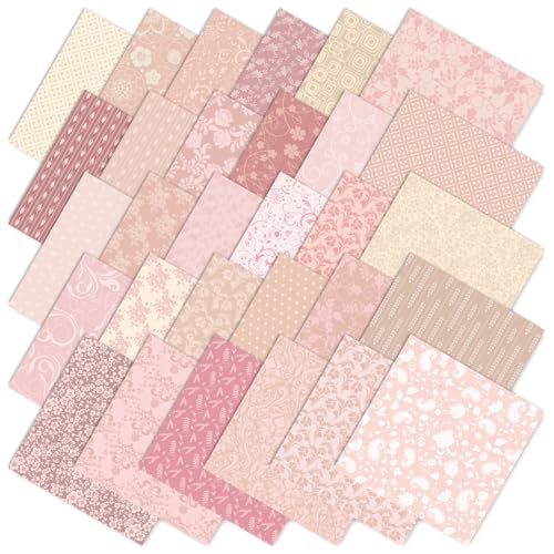 Whaline 60Pcs Flower Charm Square 5-Inch Cotton Fabric Squares Bundles Pink Floral Leaves Quilting Sewing Fabrics for DIY Handmade Craft Decor - size: 5 x 5 inch