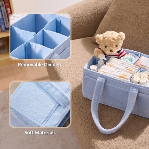 luxury little Soft Baby Diaper Caddy Organizer, Nursery Storage Basket with Removable Divider, Portable Baby Diapers Basket, Gifts for New Parent, Baby Shower (Baby Blue) - color: Baby Blue