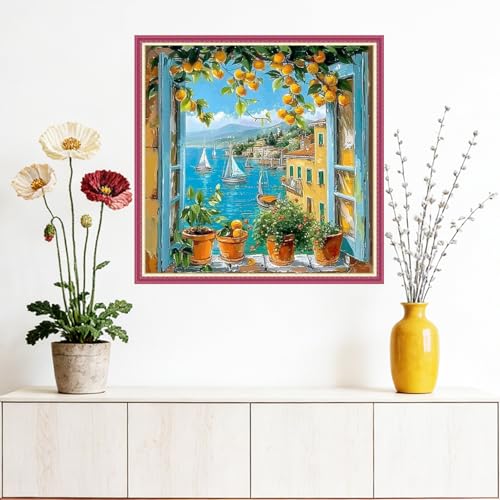 Dooxvey Counted Cross Stitch Kits for Adults 11CT Printed Cross-Stitch Patterns Cross Stitching Embroidery Kit Stamped or Counted Needlepoint Kits-Seaside Scenery 18×18 inch - color: ColorDIY08