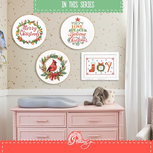Christmas Wreath with Cardinal Bird - DIY Counted Cross Stitch Kit