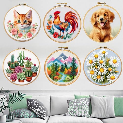 Blue Hydrangea Flower DIY Stamped Cross Stitch Kits for Beginners Easy with Hoop 11CT Needlepoint Embroidery Counted Cross Stitch Kits Art Craft Wall Decoration 35x35cm(3)