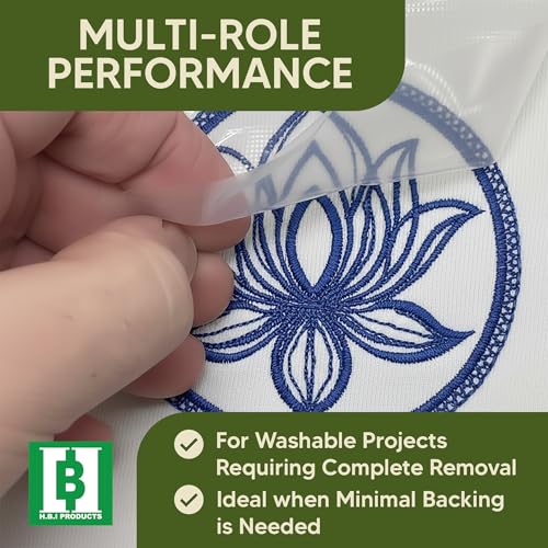 H.B.I. Products Wash Away Water Soluble Embroidery Stabilizer & Topping Roll 12" x 15 Yards, Clear Dissolving Film for High-Pile Fabrics, Machine & Hand Embroidery (Pack of 2) - size: 12" x 15yd (Pack of 2)