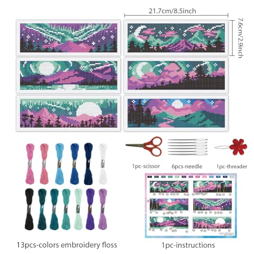 INFUNLY 6PCS Night Sky Cross Stitch Bookmark Kits 3×8.5inch Horizontal Landscape Stamped Embroidery Page Marker DIY Starry Night Needlepoint Bookmark Kit for Book Lovers Writers Gift - style: Night Sky