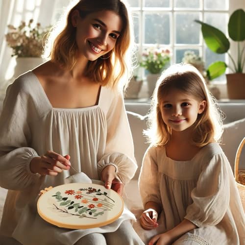 Beginner Flower Embroidery Kit for Adults, Pre-Printed with Video Tutorial - color: flower