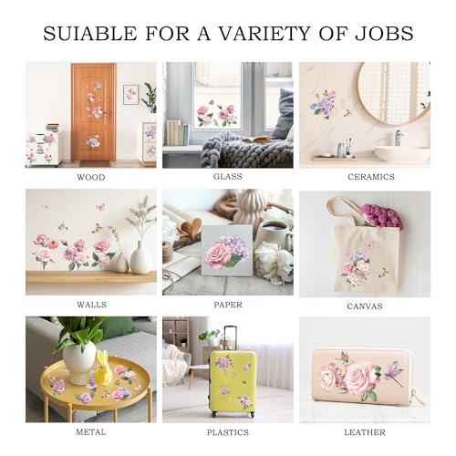Joeyan Rub on Transfers for Crafts and Furniture - 2 Large 12"x18" Sheets Decorative Flower Stickers and Decals, DIY Home Decor for Wood Glass Metal Canvas Porcelain Paper Plastic, Rose Fantasy - style: Rose Fantasy