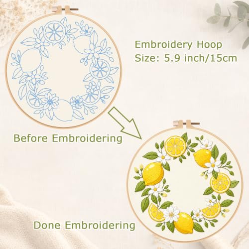 Nuberlic Embroidery Kit for Beginners Adults with Lemon Pattern - color: Lemon