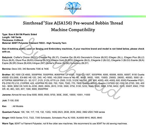 Simthread 25pcs Size A SA156 60WT Prewound Bobbin Thread - White - color: 25White
