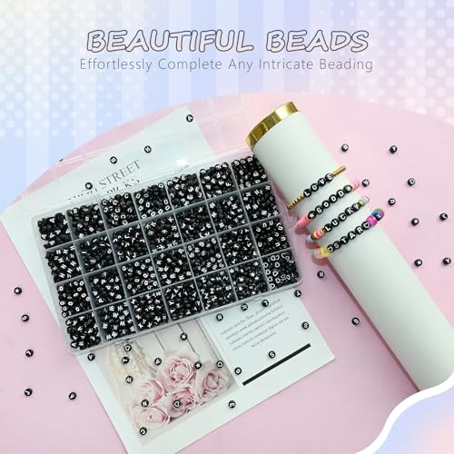 Looconi 1400pcs Black Letter Beads Star and Heart Beads 7x4mm Alphabet for Jewelry Making - color: Blacklheartstar, size: 7x4mm
