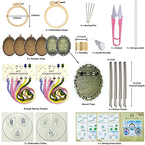ZOCONE 6 Packs Embroidery Necklace Kits, Embroidery Pendant Kit Mini Cross Stitch Kit with Hoop, Necklace, Pendant, Brooch, Stamped Pattern Cloth, Instructions, etc. Embroidery Kits for Adults - color: 6 Packs-E