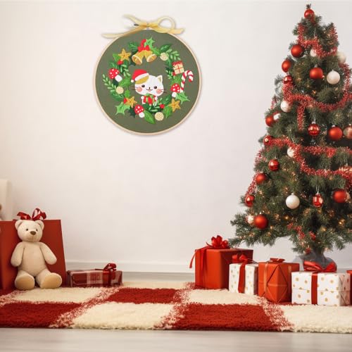 artcici Embroidery Kits Christmas Cute Cat Patterns for Beginners Adults, Full Range Embroidery Starter Kits Cross Stitch Needlework Supplies (Kitten) - color: Kitten