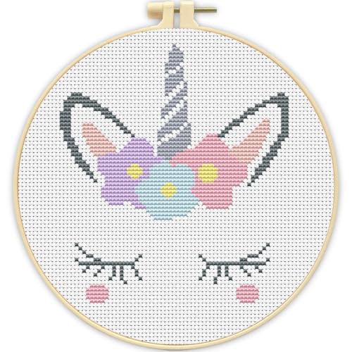 TCDZMYGS Stamped Cross Stitch Kits for Beginners-Cute Animal,with Hoop - color: Rainbow Horse-2603