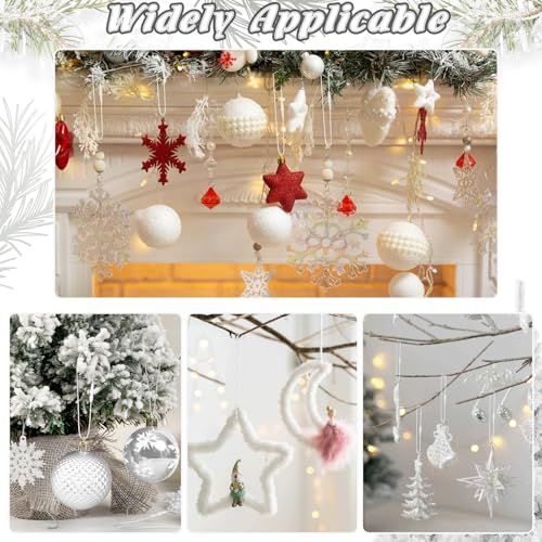 FEBSNOW 500Pcs Christmas Ornament Hangers, White Hanging String with Snap - color: White
