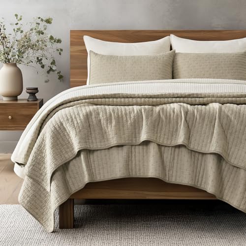 EverGrace 100% Cotton Cross Stitch 3-Piece Quilt Set, King, Driftwood - color: Driftwood, size: King/Cal King (108" X 96")