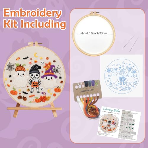 Nuberlic Halloween Embroidery Kit for Beginners Adult - color: Halloween