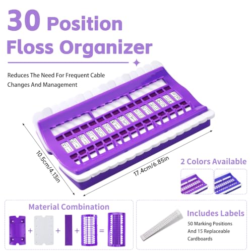 LOKUNN Embroidery Floss Organizer 30 Positions 2 Pcs Thread Organizers - color: Purple+Blue