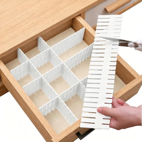 Drawer Divider Adjustable Diy Storage Organizer Separator for Tidying Clutter Cutlery Makeup Clothes of Dresses, Desk & Box in Kitchen Bathroom Bedroom Office (Cut at Will) (White 32PCS) - color: White 32pcs