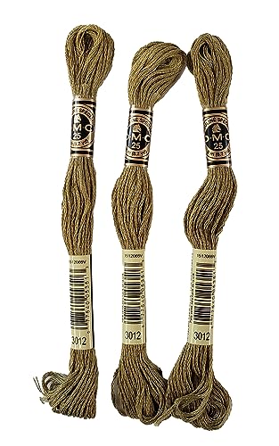 DMC 6-Strand Embroidery Cotton 8.7yd - Medium Khaki Green - 117-3012 - Bundle of 3 Skeins