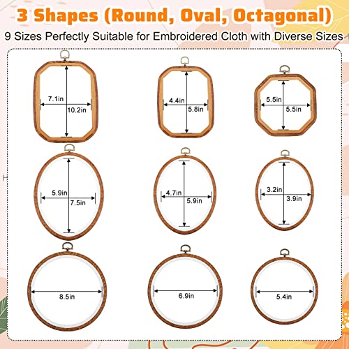 Qunclay 9 Pcs Embroidery Hoops Mixed Shape Imitation Wood,Mixed Shape - style: Mixed Shape