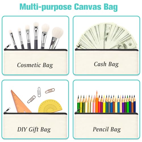 ZeeDix Small Canvas Zipper Pouch for Makeup Pencil Travel Storage 8.3x5 In - color: Beige, style: 24 Pcs